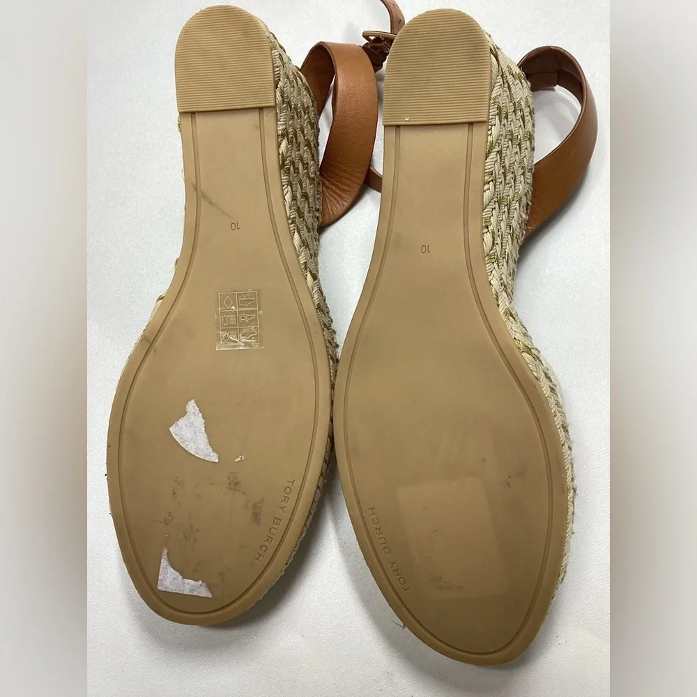 Tory Burch Espardille Beige Wedge Sandal Women's Size 10